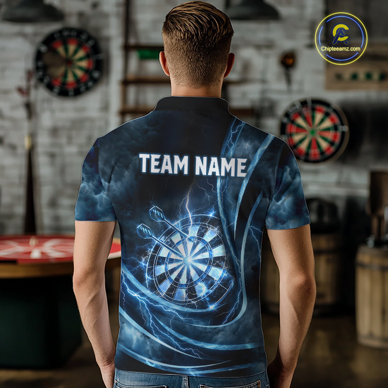 Personalized Thunder Darts Polo & 1/4-Zip Shirt For Men Lightning Dark Blue Dart Attire Jerseys NYN2955