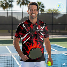 Load image into Gallery viewer, Custom Red Grunge Fire Flame Pickleball Ball &amp; Paddle T-Shirt For Men Outfits Pickleball Jersey NYN2576