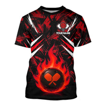 Load image into Gallery viewer, Custom Red Grunge Fire Flame Pickleball Ball &amp; Paddle T-Shirt For Men Outfits Pickleball Jersey NYN2576