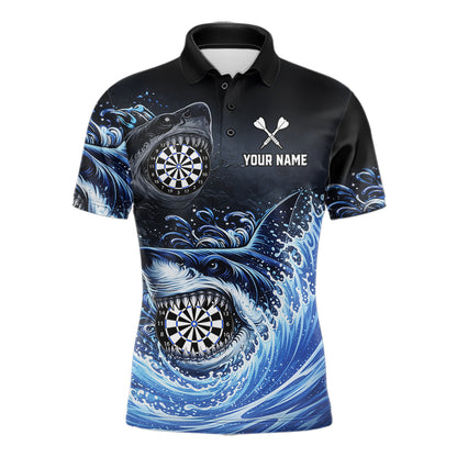 Personalized Funny Shark Waving Blue Dartboard Men Darts Polo Shirt Custom Darts Team Jerseys NYN2583