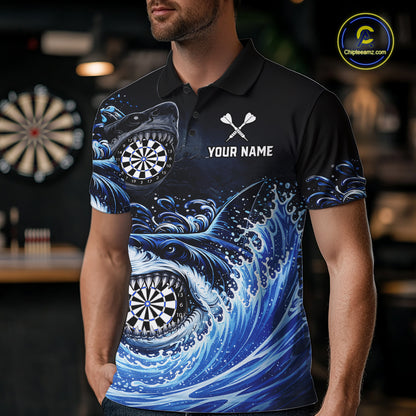 Personalized Funny Shark Waving Blue Dartboard Men Darts Polo Shirt Custom Darts Team Jerseys NYN2583