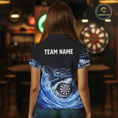 Personalized Funny Shark Waving Blue Dartboard Women Darts Polo Shirt Custom Darts Team Jerseys NYN2583