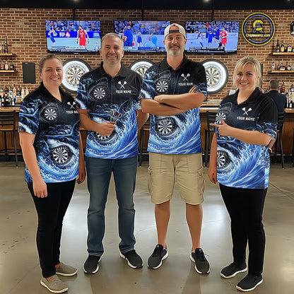 Personalized Funny Shark Waving Blue Dartboard Men Darts Polo Shirt Custom Darts Team Jerseys NYN2583