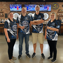 Load image into Gallery viewer, Silver Skull Blue Grunge US Flag Men Darts Polo Shirt Custom Name Dart League Jerseys NYN2063