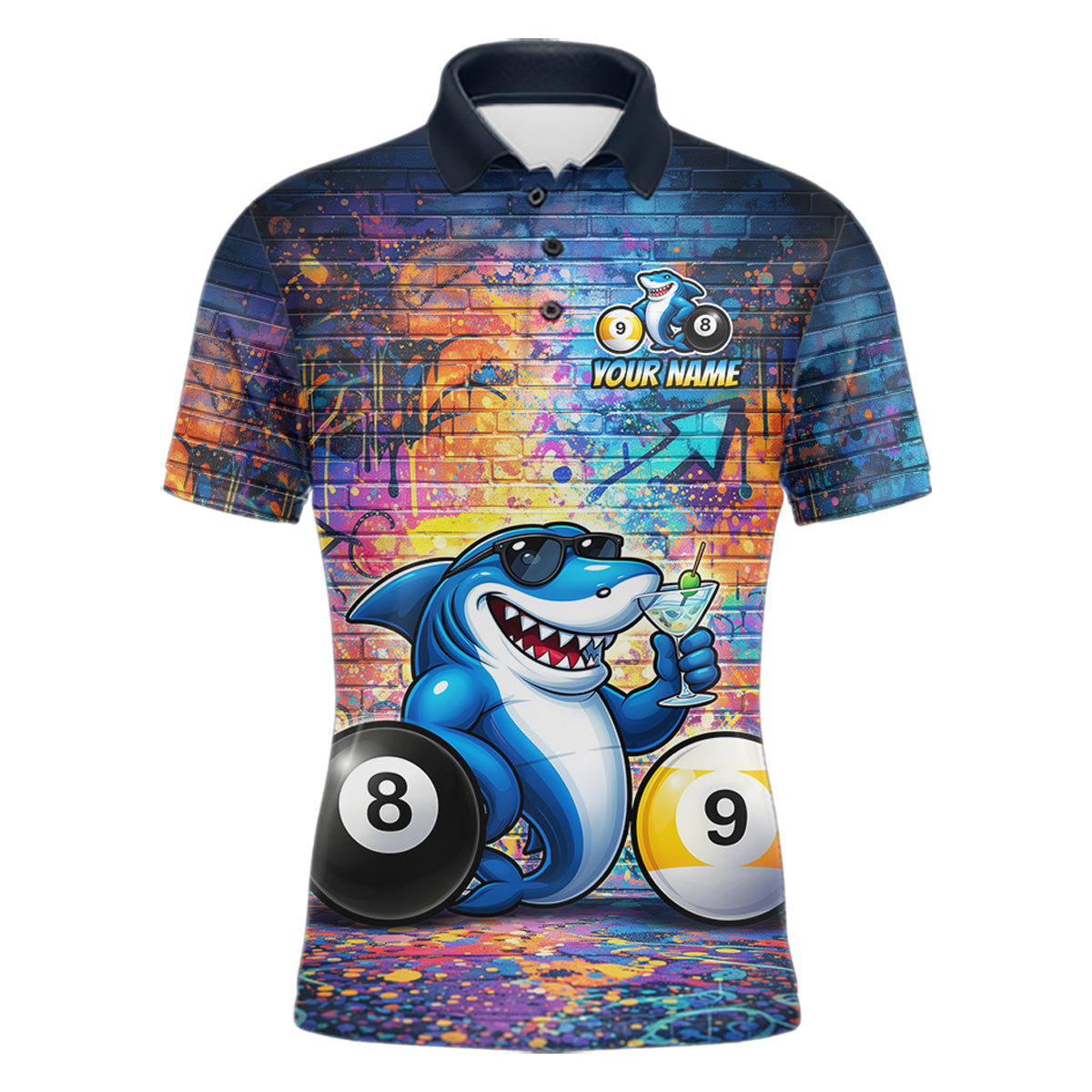 Custom Funny Shark Pool 8 Ball & 9 Ball Men Billiard Shirt Personalized Graffiti Billiard Attire NYN2594