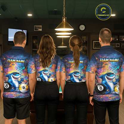 Custom Funny Shark Pool 8 Ball & 9 Ball Women Billiard Shirt Personalized Graffiti Billiard Attire NYN2594