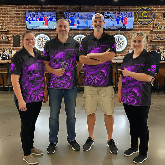 Fire Flame Skull Purple Grunge Dartboard Custom Dart Quarter-Zip Shirt For Women Dart League Jerseys NYN2093