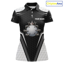 Load image into Gallery viewer, Custom Crown Claws Golf Ball Team Attire White And Black Golf Ball Pattern Polo Shirts For Women NYN3177