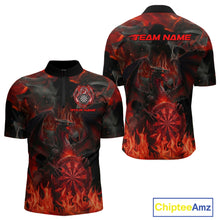 Load image into Gallery viewer, Fire Flames Darts Dragon Red Dart 1/4-Zip Shirts For Men Personalized Team Dart Jerseys NYN2104