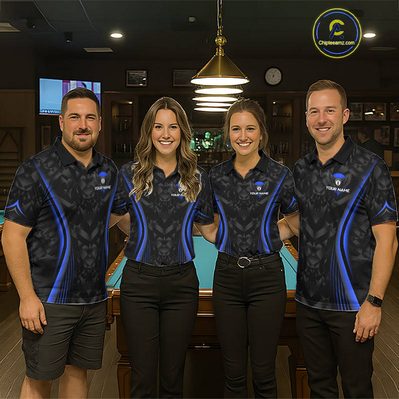 Blue Dripping Wings 8 Ball Billiard Polo 1/4-Zip Shirt For Women Custom Billiard Pool Team Jersey NYN3943