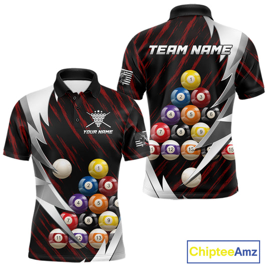 Red And Silver Pool Balls Billiard Team Polo & 1/4-Zip Shirt For Men Custom Billiard Apparel NYN2375