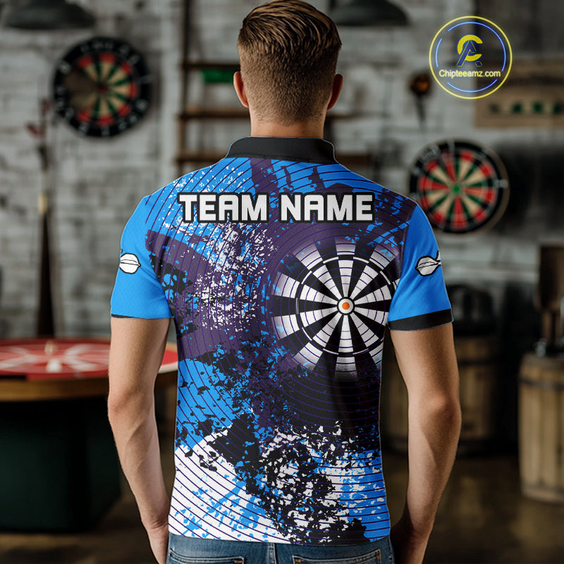 Dartboard Colorful Grunge Men's Darts Shirt Custom Name For Players | Opt1 - Blue NYN0687