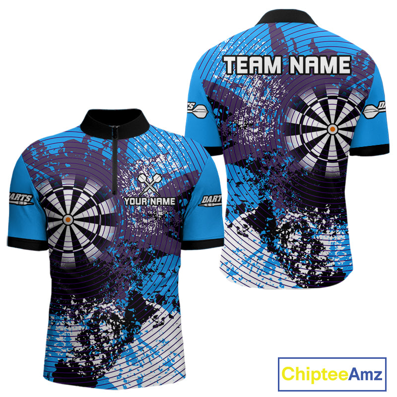 Dartboard Colorful Grunge Men's Darts Shirt Custom Name For Players | Opt1 - Blue NYN0687