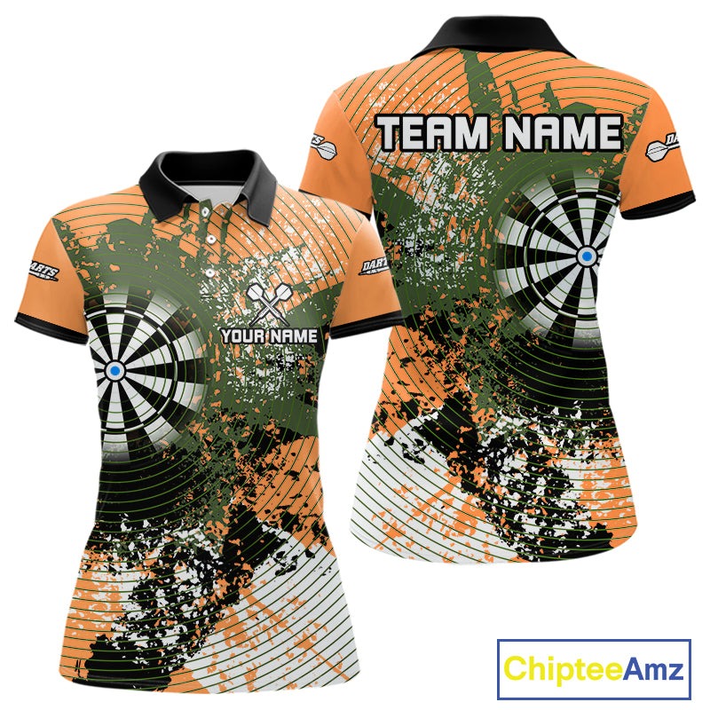 Dartboard Colorful Grunge Women's Darts Shirt Custom Name For Players | Opt2 - Orange NYN0688