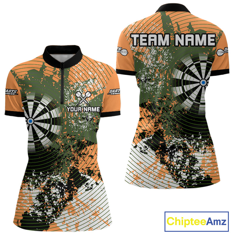 Dartboard Colorful Grunge Women's Darts Shirt Custom Name For Players | Opt2 - Orange NYN0688