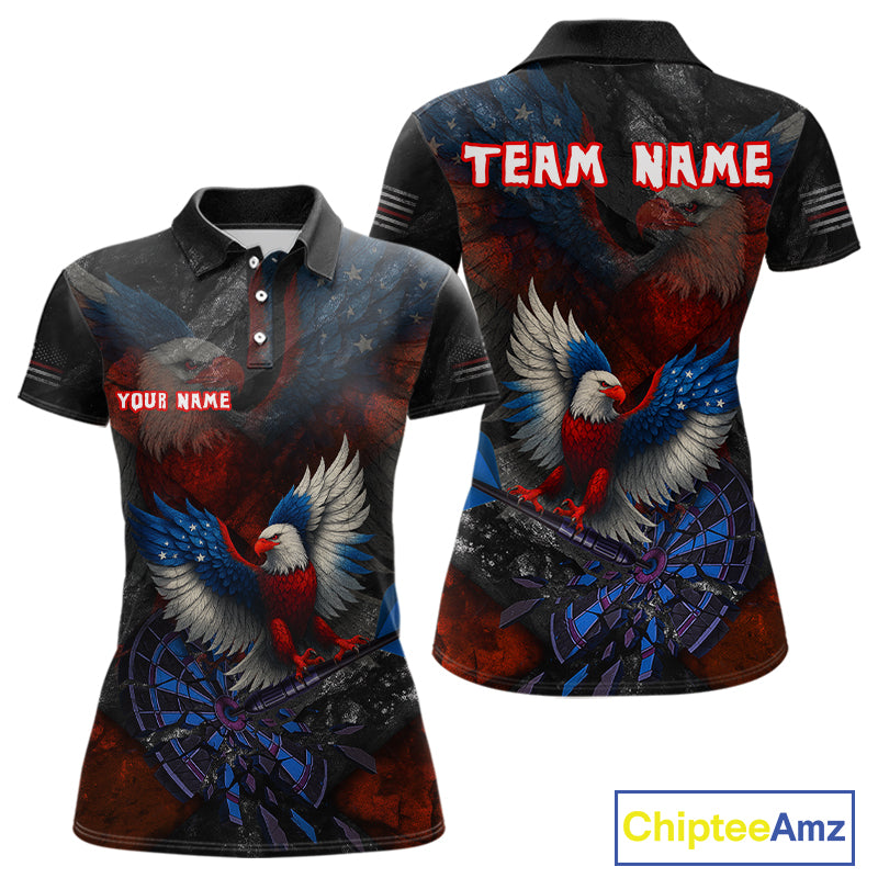 US Flag Eagle Cracked Dartboard Red Women's Darts Shirt Custom Name For Players | Opt1 NYN0690