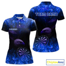 Load image into Gallery viewer, Custom Black And Blue Flames Eagle Dartboard Darts Polo Shirt For Women Outfit Darts Jerseys NYN0946