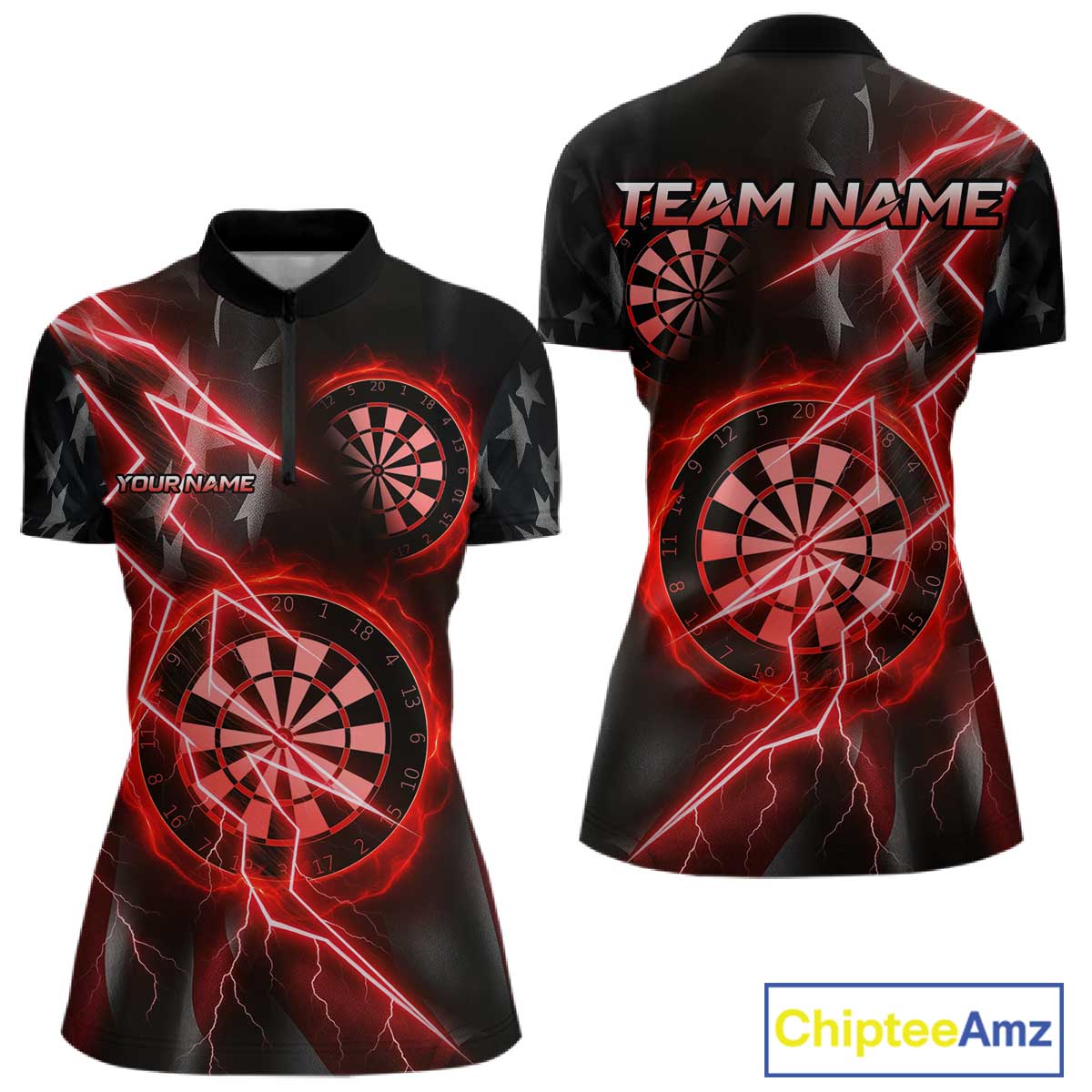 Custom Lightning Red And Black Darts 1/4-Zip Shirt For Women Darts Tournament Jerseys NYN0950