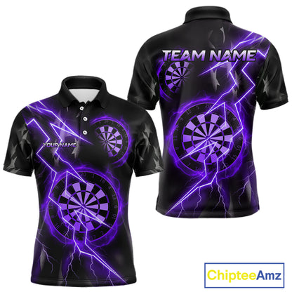 Custom Lightning Purple And Black Darts Polo Shirt For Men Darts Tournament Jerseys NYN0951