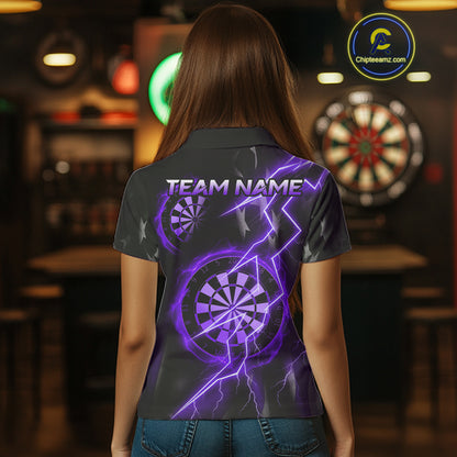 Custom Lightning Purple And Black Darts Polo Shirt For Women Darts Tournament Jerseys NYN0951