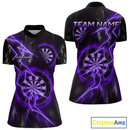 Custom Lightning Purple And Black Darts 1/4-Zip Shirt For Women Darts Tournament Jerseys NYN0951