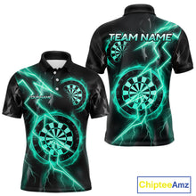 Load image into Gallery viewer, Custom Lightning Turquoise And Black Darts Polo Shirt For Men Darts Tournament Jerseys NYN0952