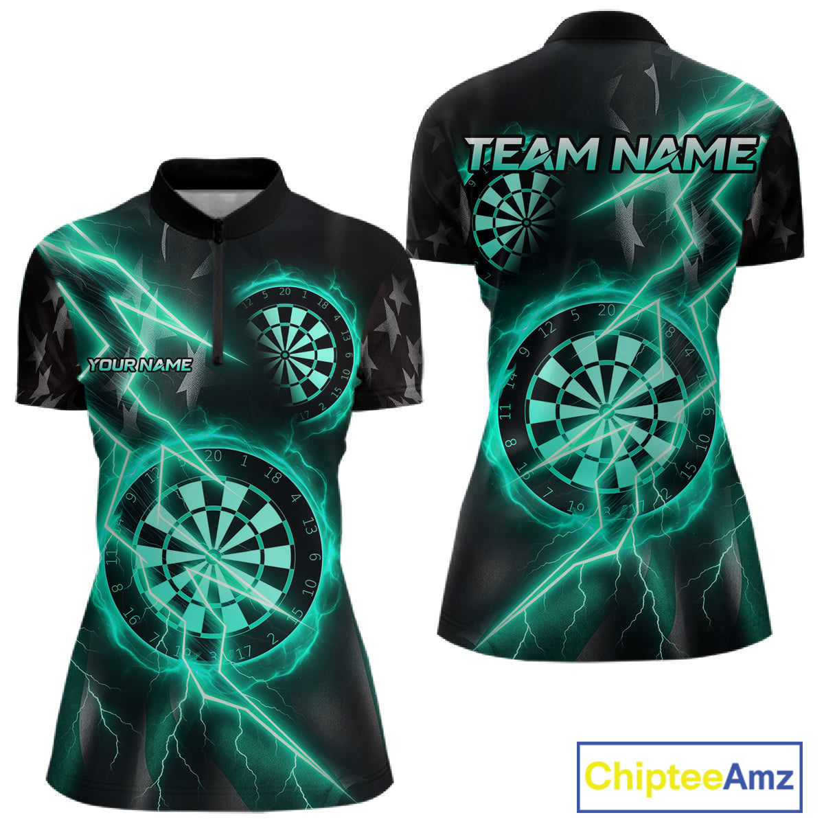 Custom Lightning Turquoise And Black Darts 1/4-Zip Shirt For Women Darts Tournament Jerseys NYN0952