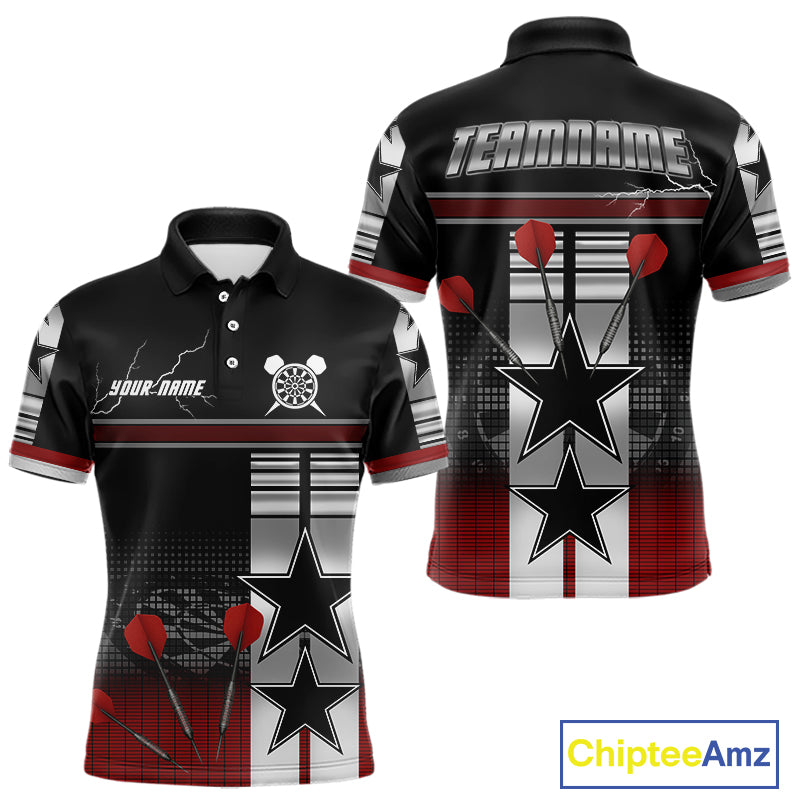 Patriotic Star & Darts Custom Men's Darts Shirt - Black & Red Jersey For Players NYN0451
