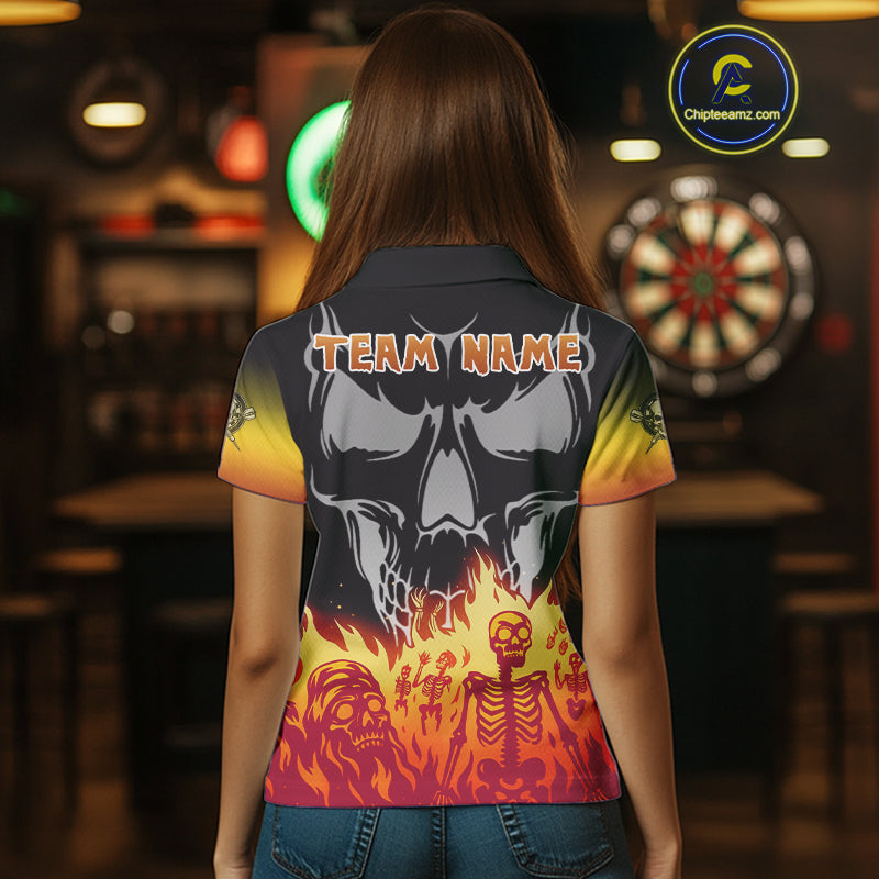Red Flaming Skull Dartboard Custom Polo Shirt For Women - Darts Team Jersey NYN0715