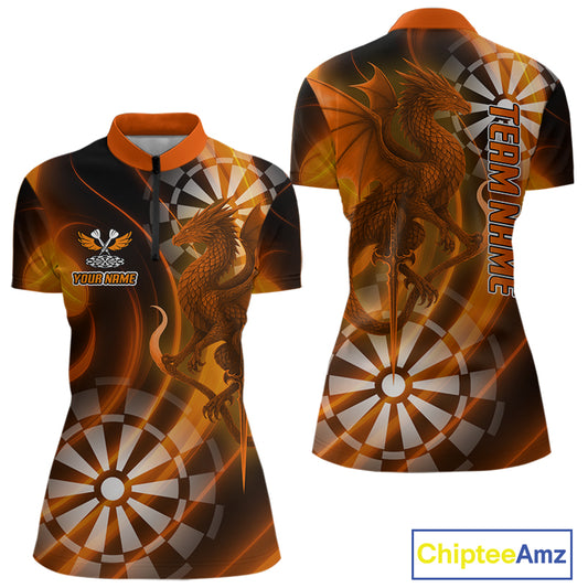 Custom Women's Darts Quarter-Zip Shirt Dragon And Dartboard - Personalized Name & Team NYN0721