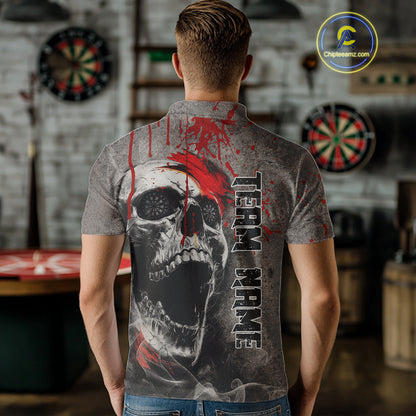 Custom Red Dripping Skull Grunge Polo Dart Shirt For Men Dartboard Outfits Dart Jersey NYN1319