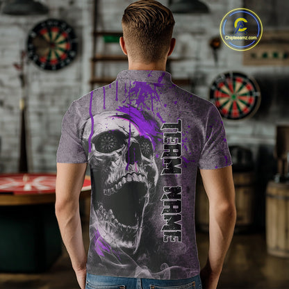 Custom Purple Dripping Skull Polo Grunge Dart Shirt For Men Dartboard Outfits Dart Jersey NYN1321