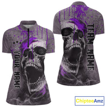 Load image into Gallery viewer, Custom Purple Dripping Skull 1/4-Zip Grunge Dart Shirt For Women Dartboard Outfits Dart Jersey NYN1321