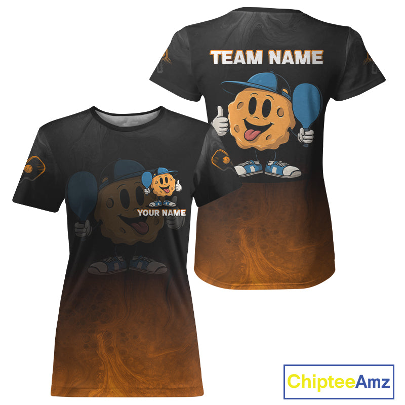 Custom Black And Orange Funny Pickleball Ball T-Shirt For Women Pickleball Team Shirt NYN0956