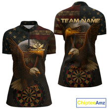 Load image into Gallery viewer, Custom Eagle Grunge Dartboard 1/4-Zip Dart Shirt For Women US Flag Patriotic Dart Jersey NYN1332