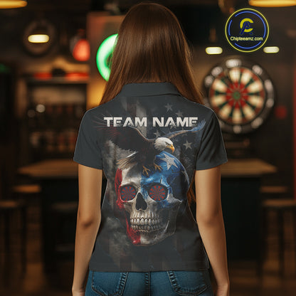 Custom Smoke Skull Eagle Patriotic Dart Shirt For Women US Flag Polo Dart Team Jersey NYN1336