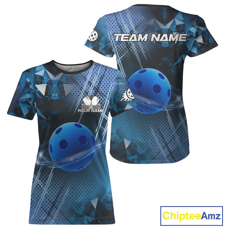 Custom Lightning Blue Pickleball Ball T-Shirt For Women Outfits 3D Pickleball Jerseys NYN1340