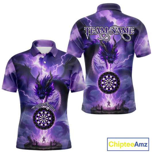 Custom Lightning Purple Dragon Dartboard Darts Polo Shirt For Men Darts Team Jersey NYN0967