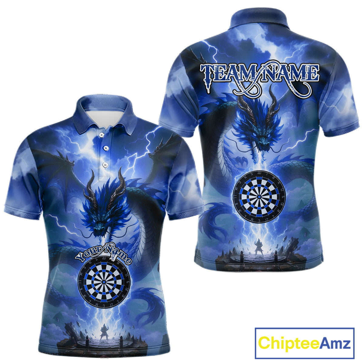 Custom Lightning Blue Dragon Dartboard Darts Polo Shirt For Men Darts Team Jersey NYN0968