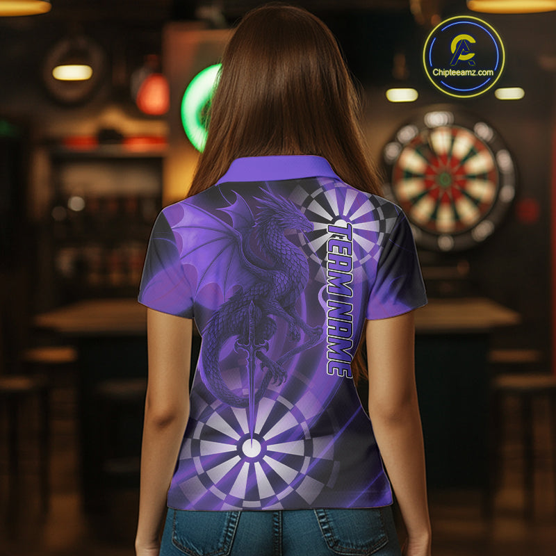 Custom Black And Purple Dragon Dartboard Dart Polo Jersey Outfits Dart Team Shirts For Men NYN0979