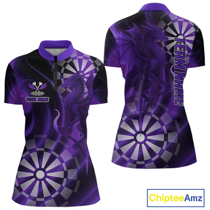 Custom Black And Purple Dragon Dartboard Dart 1/4-Zip Jersey Outfits Dart Team Shirts For Women NYN0979