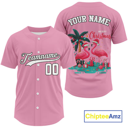 Custom Pink Flamingo Merry Christmas Baseball Shirt For Men Xmas Baseball Jerseys NYN1355