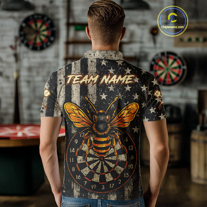 Custom Bees Dartboard Patriotic Dart Polo Shirt For Men US Flag Grunge Dart Jersey NYN1360