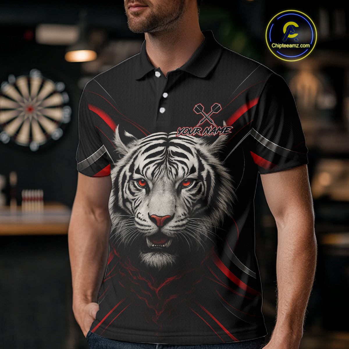Custom Black-Red Tiger Dartboard Dart Polo Shirt For Men Outfits Tiger Dart Jersey NYN1362