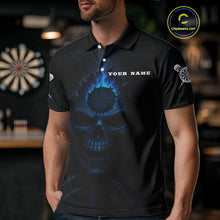 Load image into Gallery viewer, Blue Flaming Dartboard In Grim Reaper Men's Team Shirt - Custom Name For Darts Jersey NYN0514