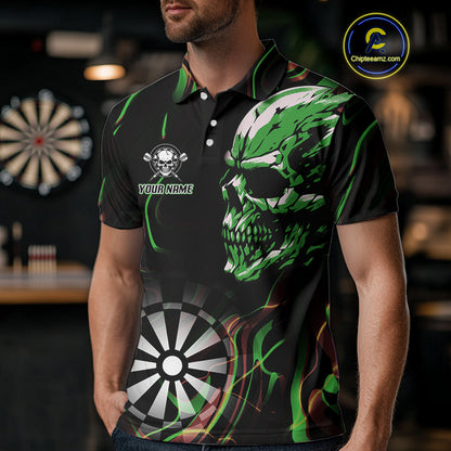 Custom Green And Orange Skull Dartboard Polo Dart Shirts For Men Darts Team Jersey NYN0999