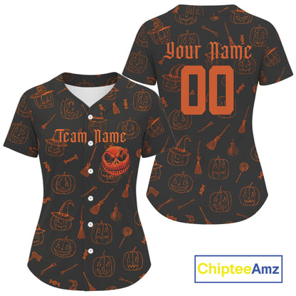 Custom Orange Pumpkin Halloween Baseball Jersey For Women Funny Halloween Baseball Shirt NYN1007