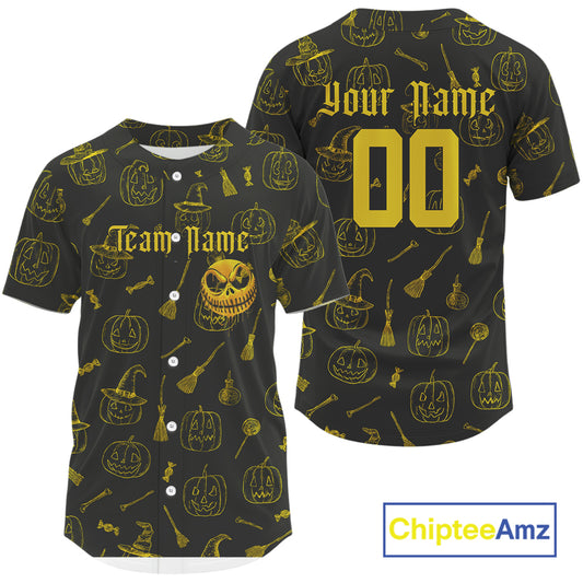 Custom Yellow Pumpkin Halloween Baseball Jersey For Men Funny Halloween Baseball Shirt NYN1008