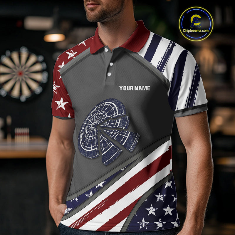 US Flag Cracked Dartboard Custom Darts Polo Shirt For Men - Darts Team Jersey NYN0728