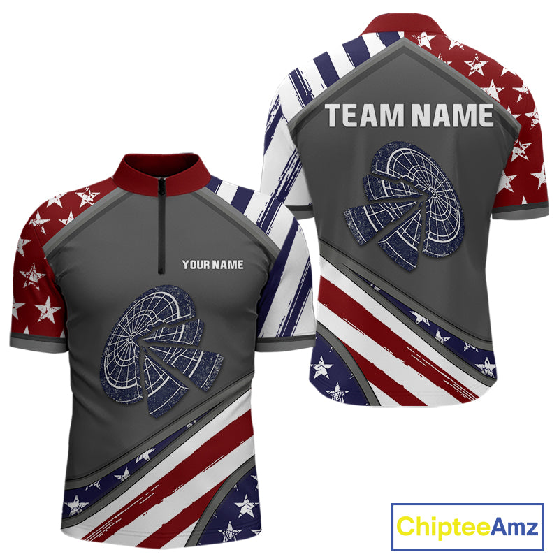 US Flag Cracked Dartboard Custom Darts Quarter-Zip Shirt For Men - Darts Team Jersey NYN0728